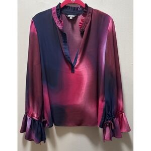 Nicole Miller Pink and Navy Ombre Satin Blouse